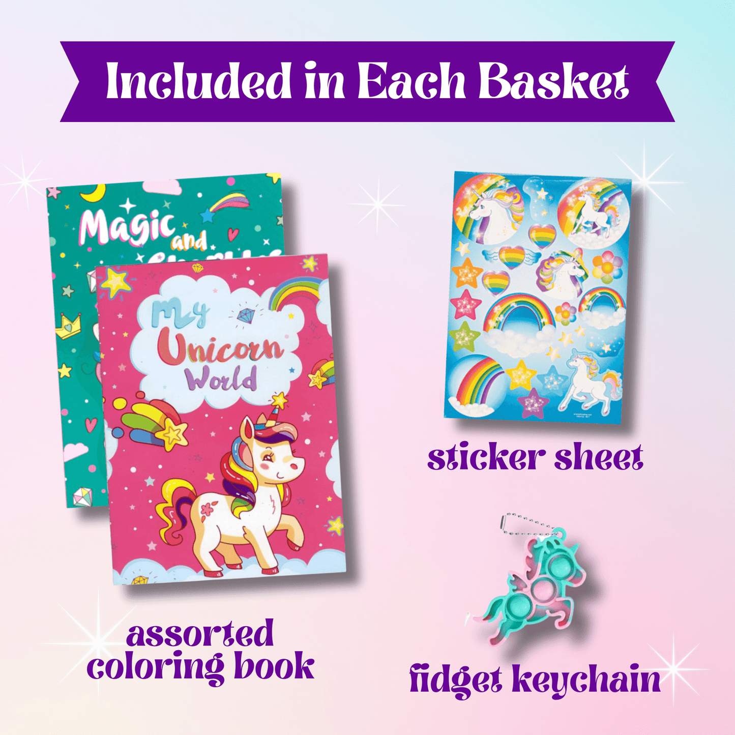 Unicorn Easter Gift Basket – Magical Unicorn Easter Basket with Toys & Treats - Golden Gift Box