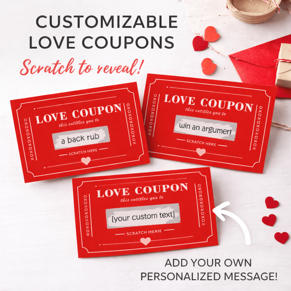 Valentine Scratch Off Love Coupons – Set of 3 - Golden Gift Box