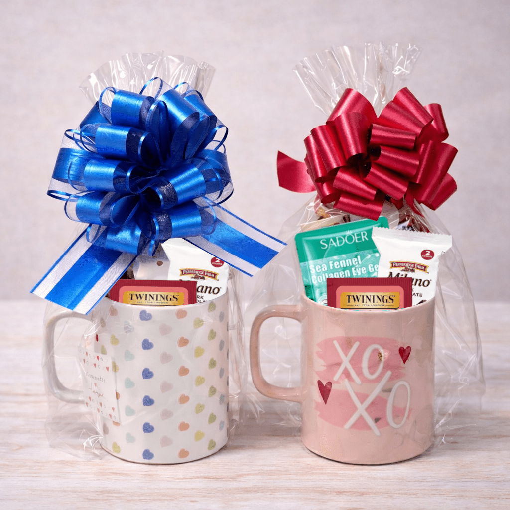 Valentine Self - Care Mug Gift Set – White Mug with Multicolored Hearts - Golden Gift Box