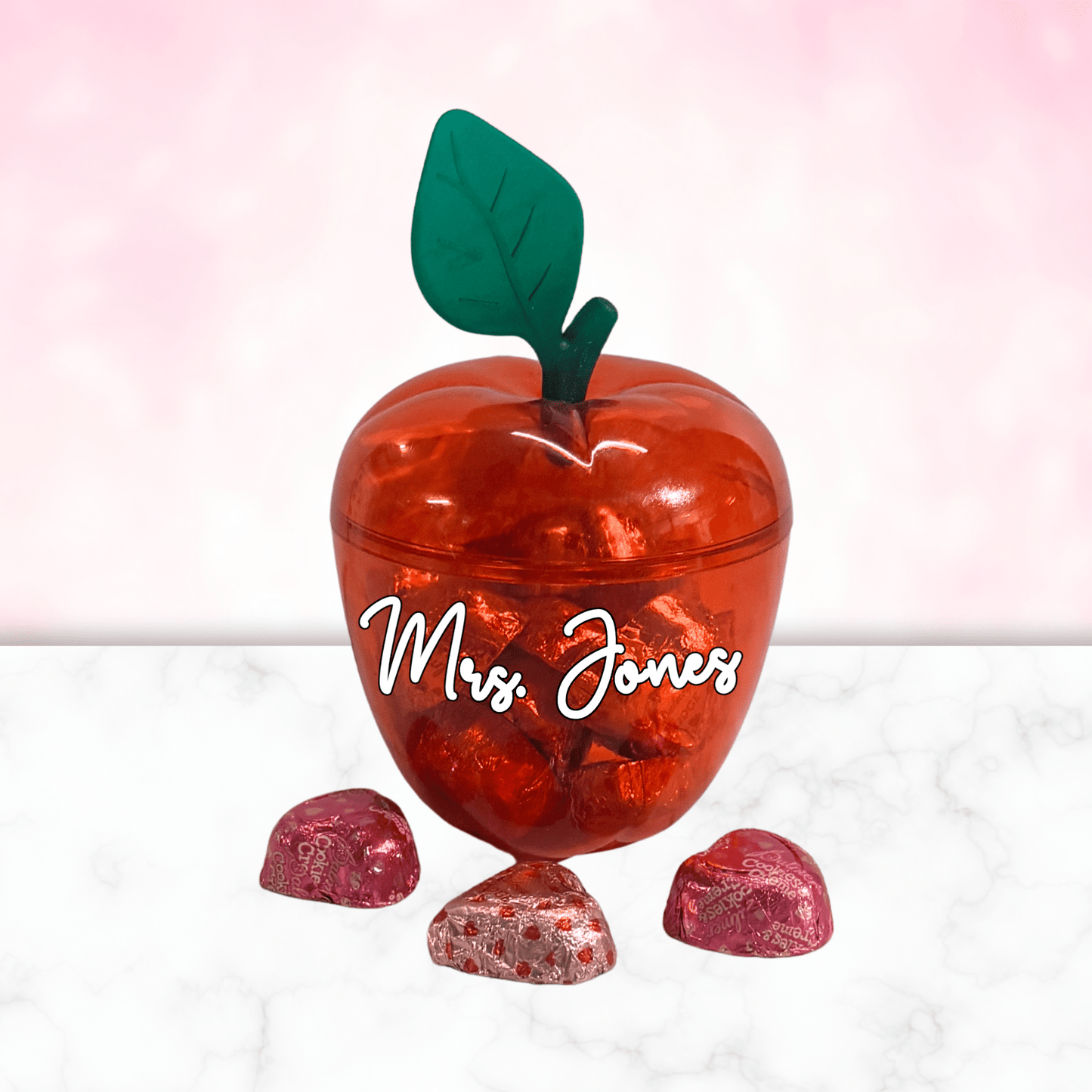 Valentine Teacher Gift – Apple Container with Chocolates & Sticky Notes - Golden Gift Box